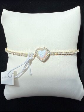 White Opal Bolo Bracelet with Crystal Halo Gold Plated